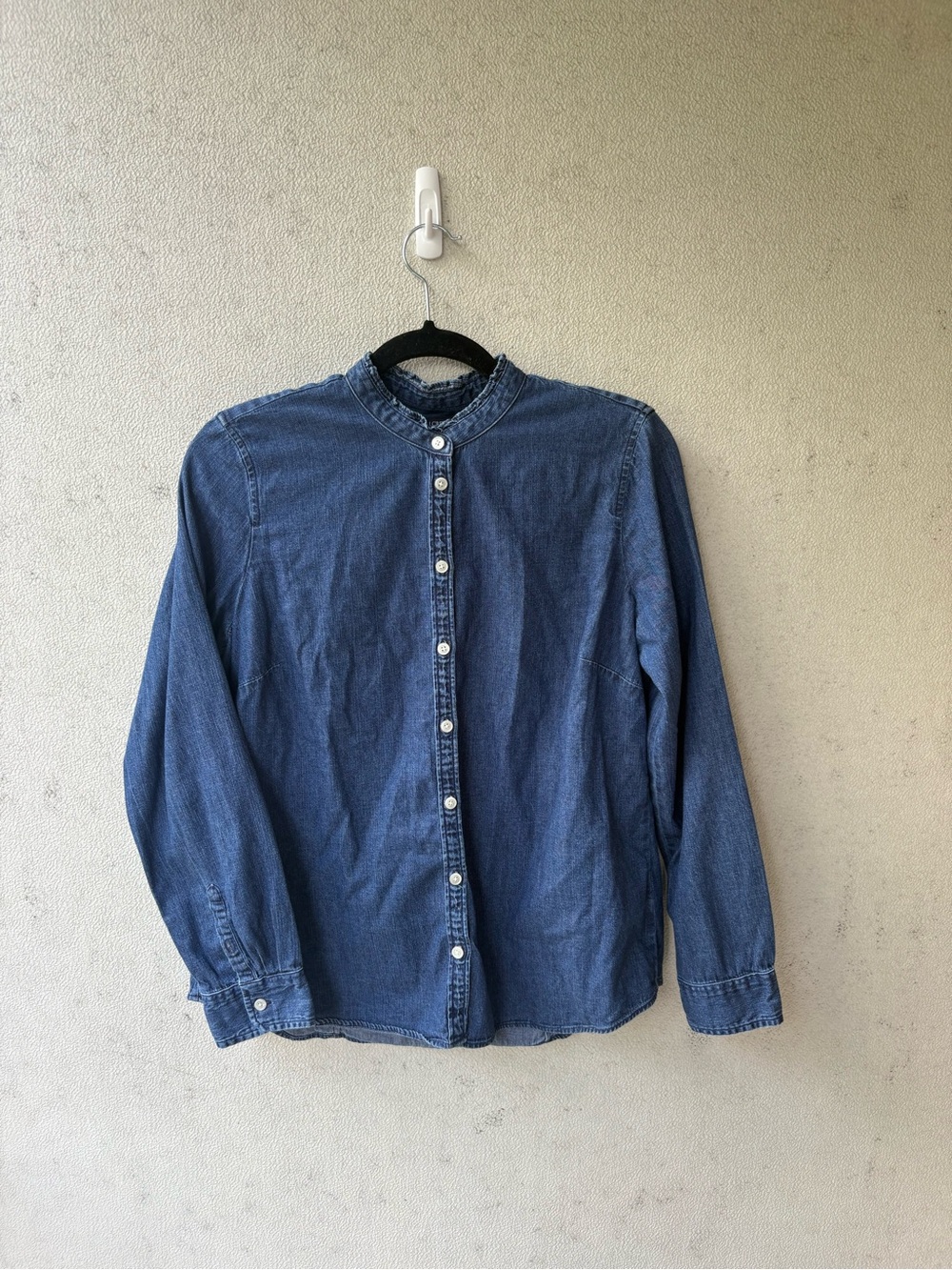 J.Crew Re-Imagined Chambray Ruffle Collar Shirt Blue M